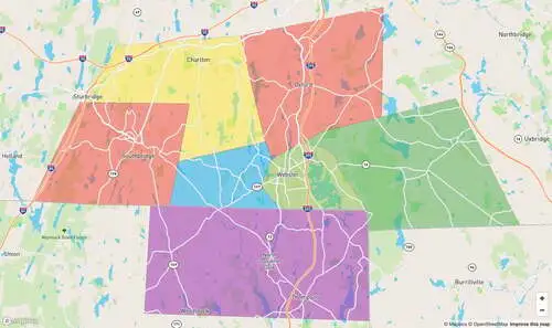 Image of a Massachusettes Landscape Supply Delivery Zone Map